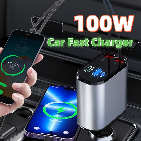 Metal Car Charger 100W - Super Fast Charging USB & Type-C Adapter